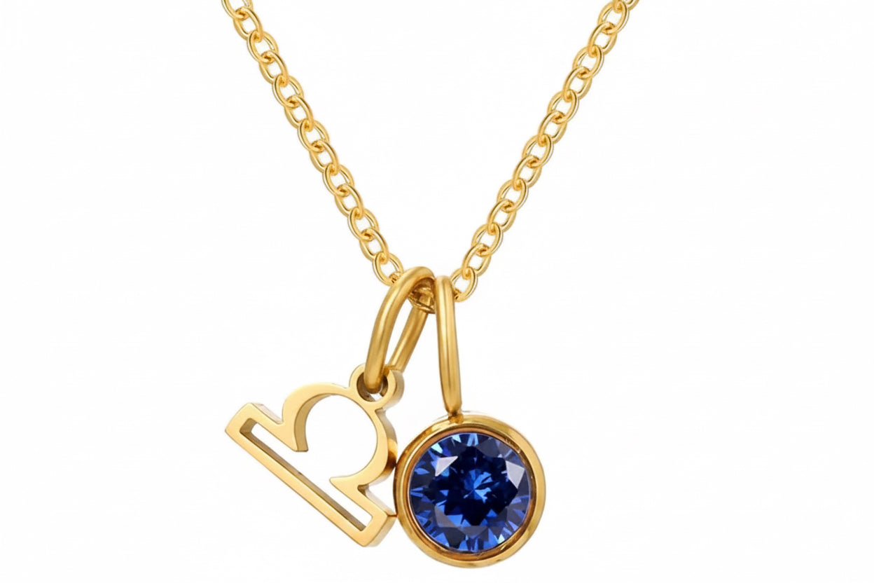 Zodiak Geburtsstein-Kette „Aura“ – Personalisierte Sternzeichen-Halskette