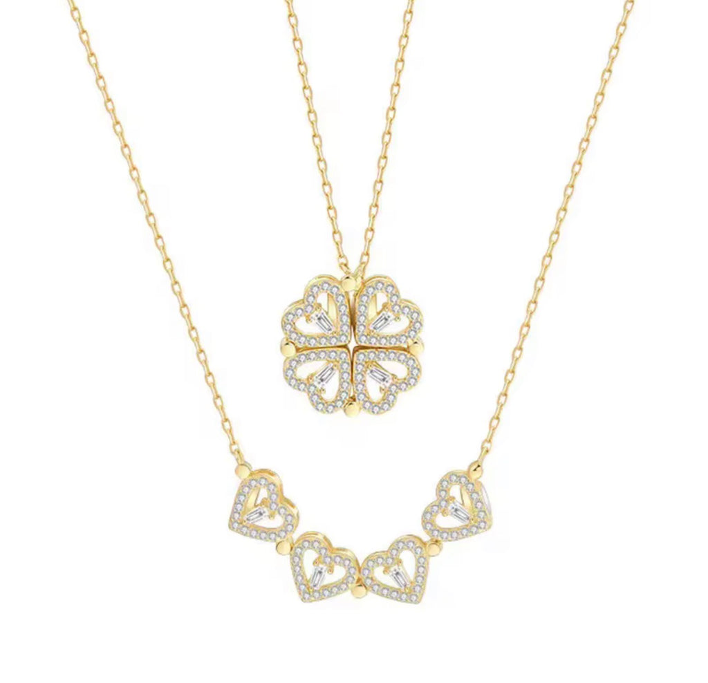 Magische Herz-Kleeblatt Kette – 2-in-1 Design