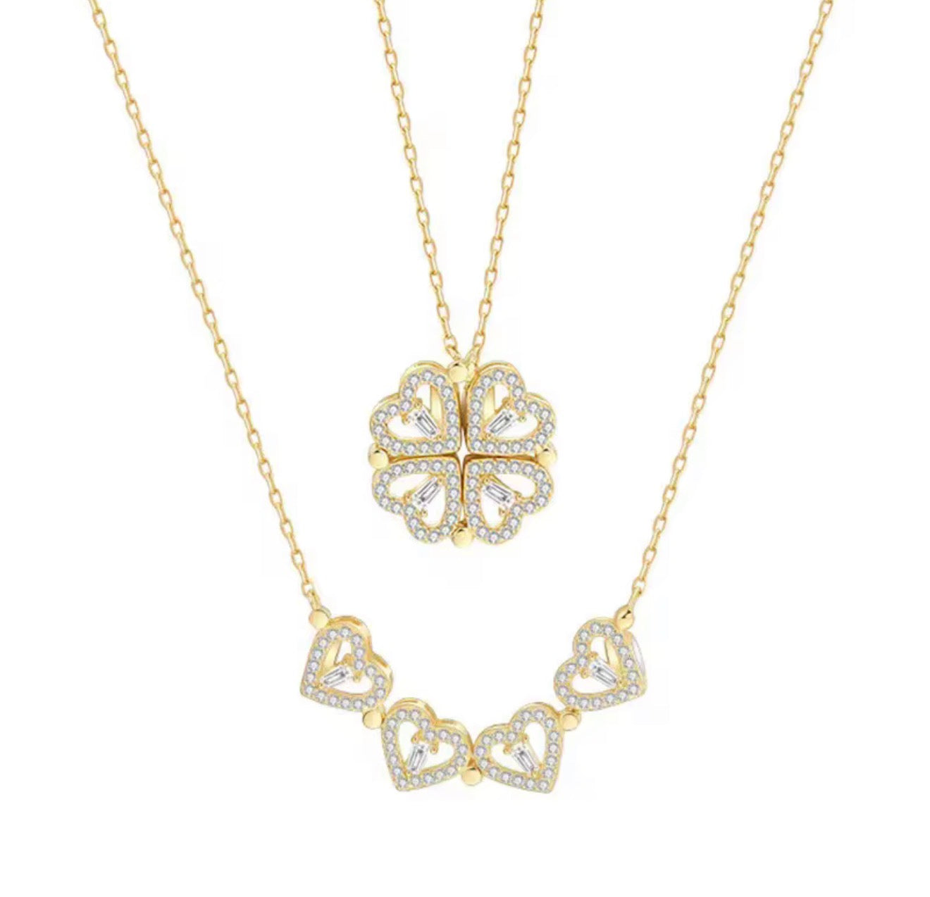 Magische Herz-Kleeblatt Kette – 2-in-1 Design