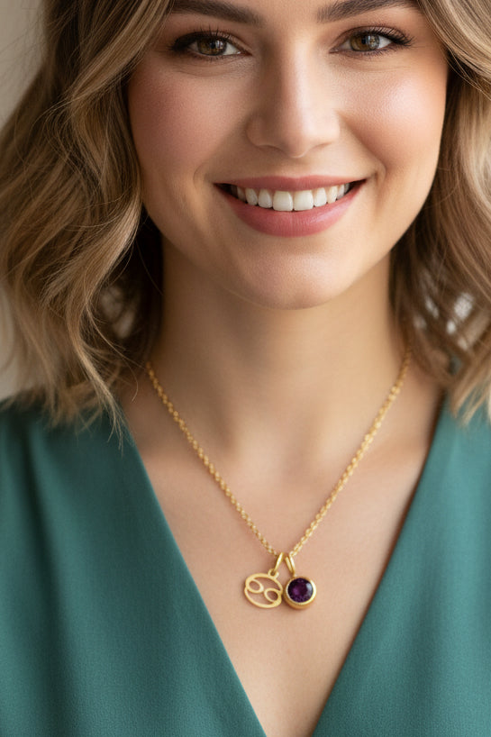 Zodiak Geburtsstein-Kette „Aura“ – Personalisierte Sternzeichen-Halskette