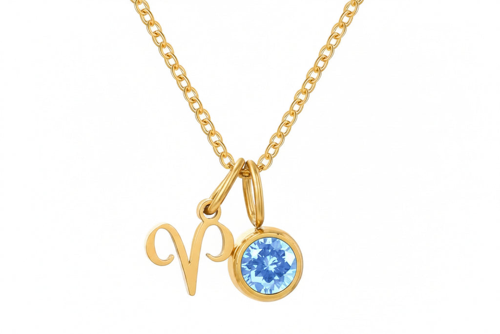 Zodiak Geburtsstein-Kette „Aura“ – Personalisierte Sternzeichen-Halskette