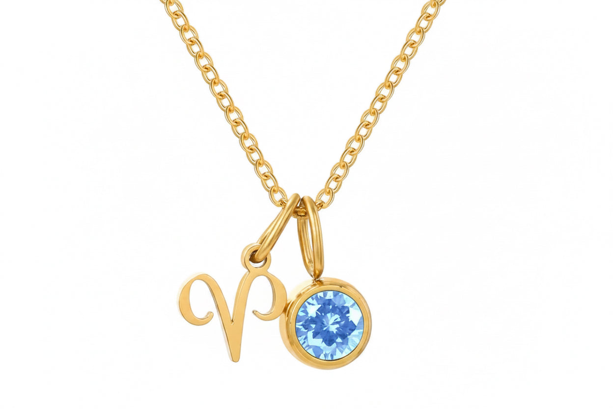 Zodiak Geburtsstein-Kette „Aura“ – Personalisierte Sternzeichen-Halskette