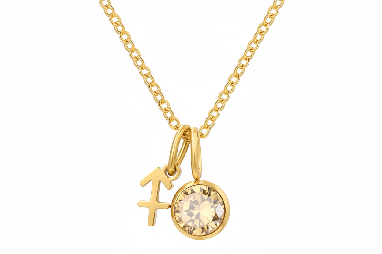 Zodiak Geburtsstein-Kette „Aura“ – Personalisierte Sternzeichen-Halskette