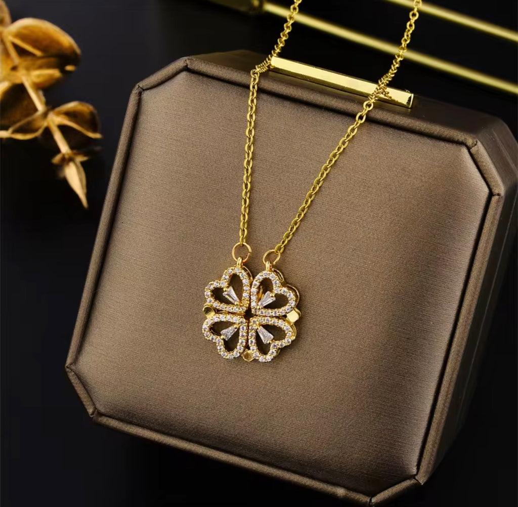 Magische Herz-Kleeblatt Kette – 2-in-1 Design